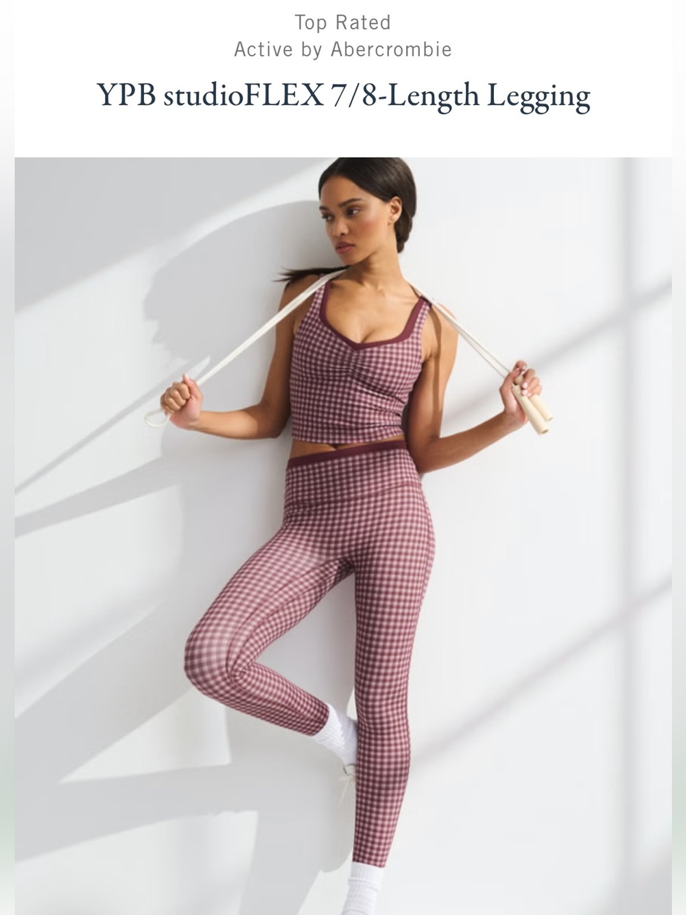 Abercrombie & Fitch YPB Studio Flex 7/8 Burgundy Gingham High-Rise Leggings